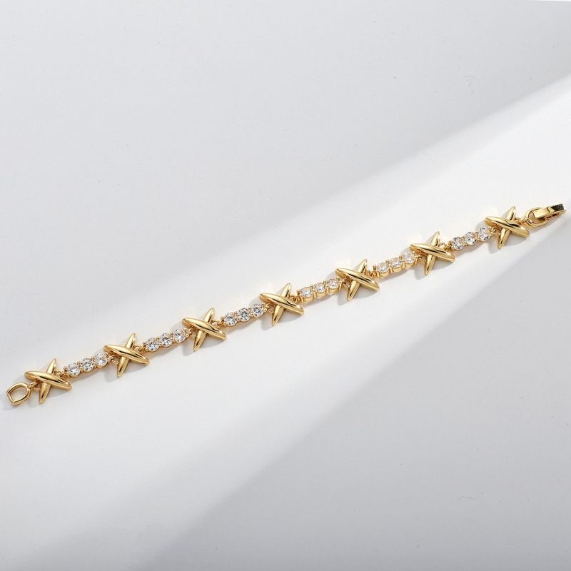 Pulsera de hip-hop ligera, de lujo, con forma de X, de cobre, chapada en oro, punk, circonitas microincrustadas_voghion.com