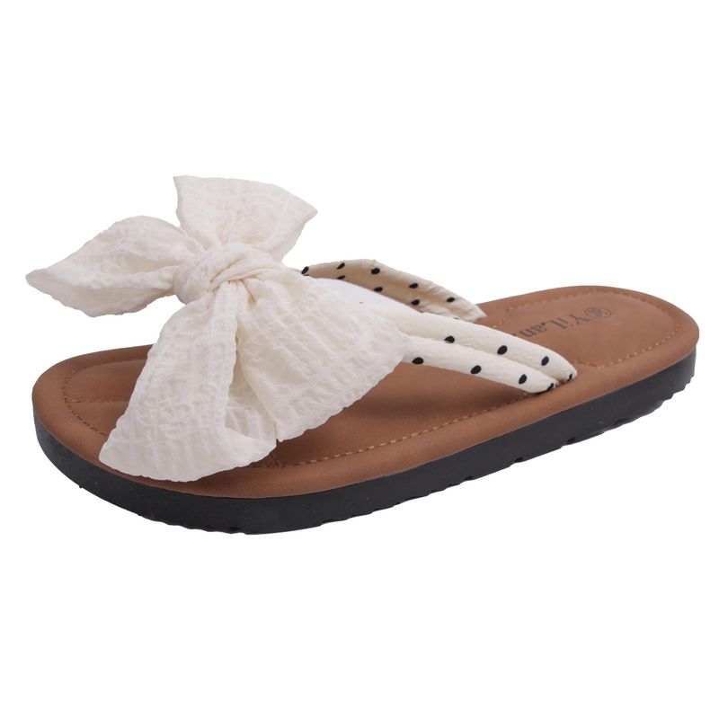 Infradito piatte con fiocco carine per donna, estate 2024, nuovo stile da abbinare a gonne, sandali leggeri e versatili_voghion.com