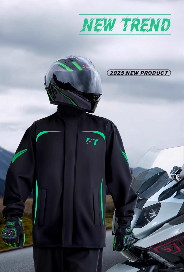 Regenmantel- und Hosenset für Herren, Ganzkörper-Regenschutzmantel für Motorradfahrer, geteilter Typ, starker Regengrad, Reitausrüstung_voghion.com