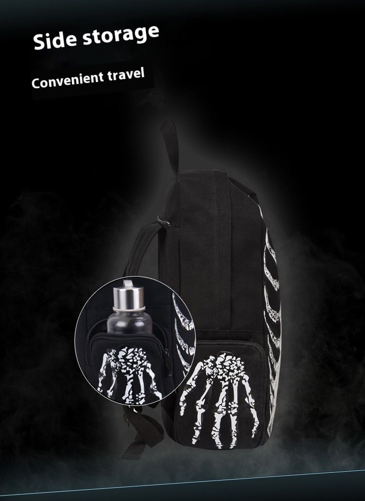 New Canvas Bag Halloween Funny Skull Backpack Hooded Personalized Printed Backpack_voghion.com