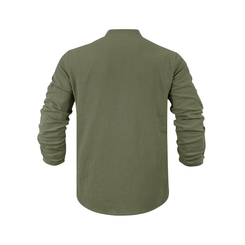 Maglietta a maniche lunghe con scollo a V in lino traspirante per uomo - Vestibilità rilassata, comfort casual, essenziale per l'estate_voghion.com