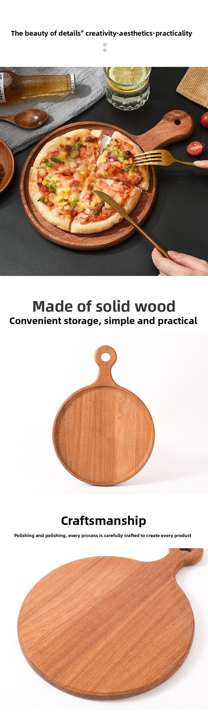 Vassoio in legno per pizza, pane, sushi, uso domestico, tagliere in legno di ebano, piatto occidentale in stile giapponese_voghion.com