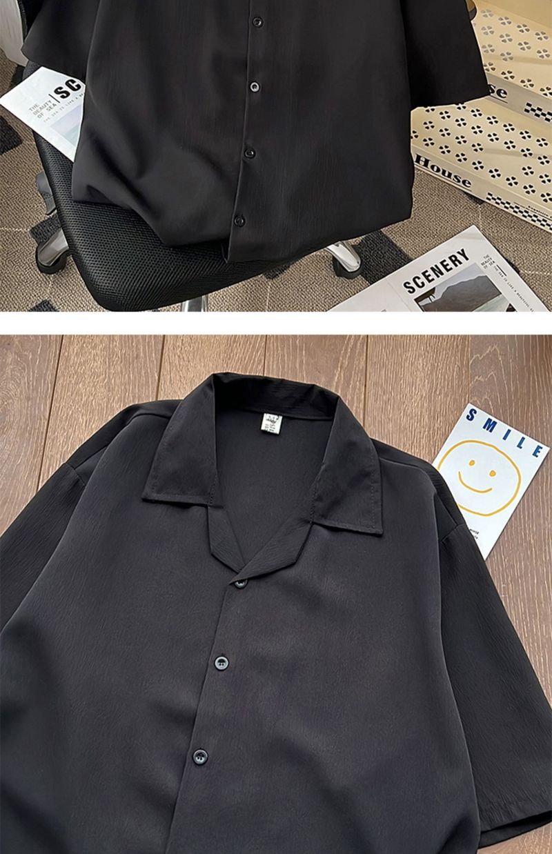 Herenkleding Drape Ice Silk Shirt Heren Korte Mouw Losse Amerikaanse Cubaanse Kraag Shirt Zomer Trendy Knappe Koppelskleding_voghion.com