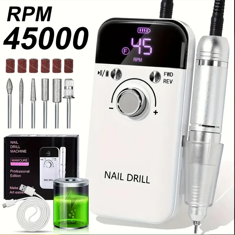 Trapano elettrico per unghie ricaricabile da 45000 giri/min, trapano per unghie professionale per unghie in gel, lima per unghie portatile, strumento per manicure_voghion.com