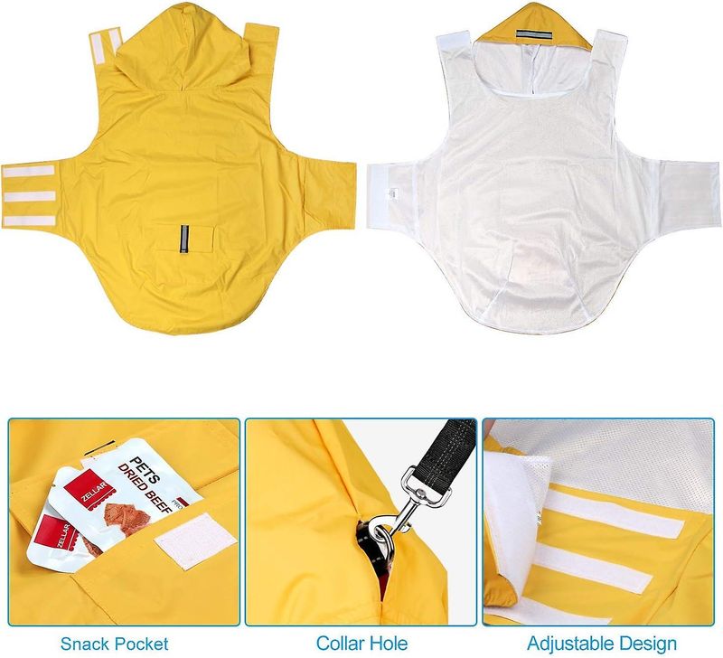 Dog Raincoat With Hood, Ultralight And Ventilated Waterproof Dog Raincoat With Reflective Strips For Medium To Large Dogs(6XL, Yellow)_voghion.com