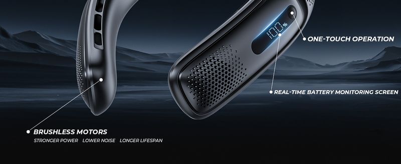 4-Core Turbo Neck Fan - USB Rechargeable High-Power Bladeless Fan For Outdoor/Travel (Portable, 3-Speed, 5000mAh Battery)_voghion.com