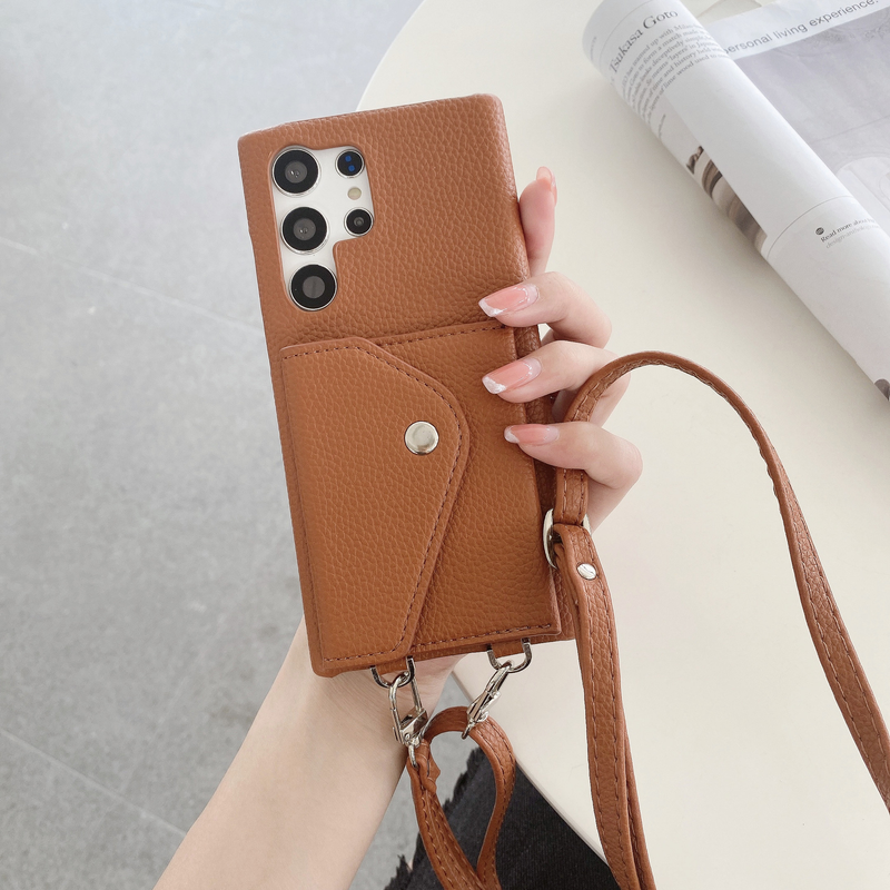 Funda para teléfono móvil Samsung S24 con diseño de lichi, tarjetero con tapa triangular, funda para teléfono móvil con cordón S21/S22/A52, modelo transfronterizo_voghion.com