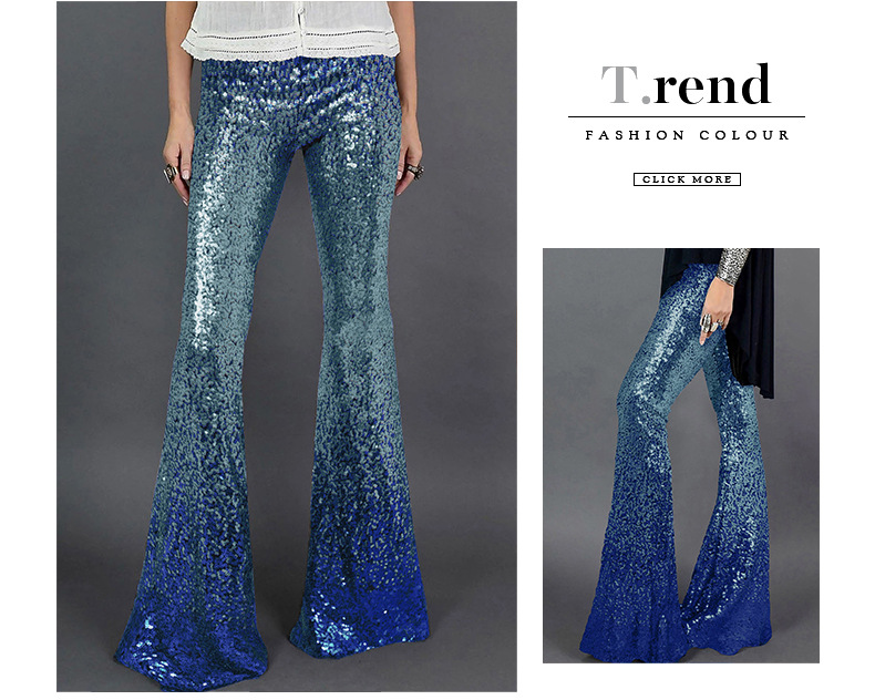 Ropa de mujer Primavera y otoño Nuevos pantalones acampanados de cintura alta delgados con lentejuelas_voghion.com