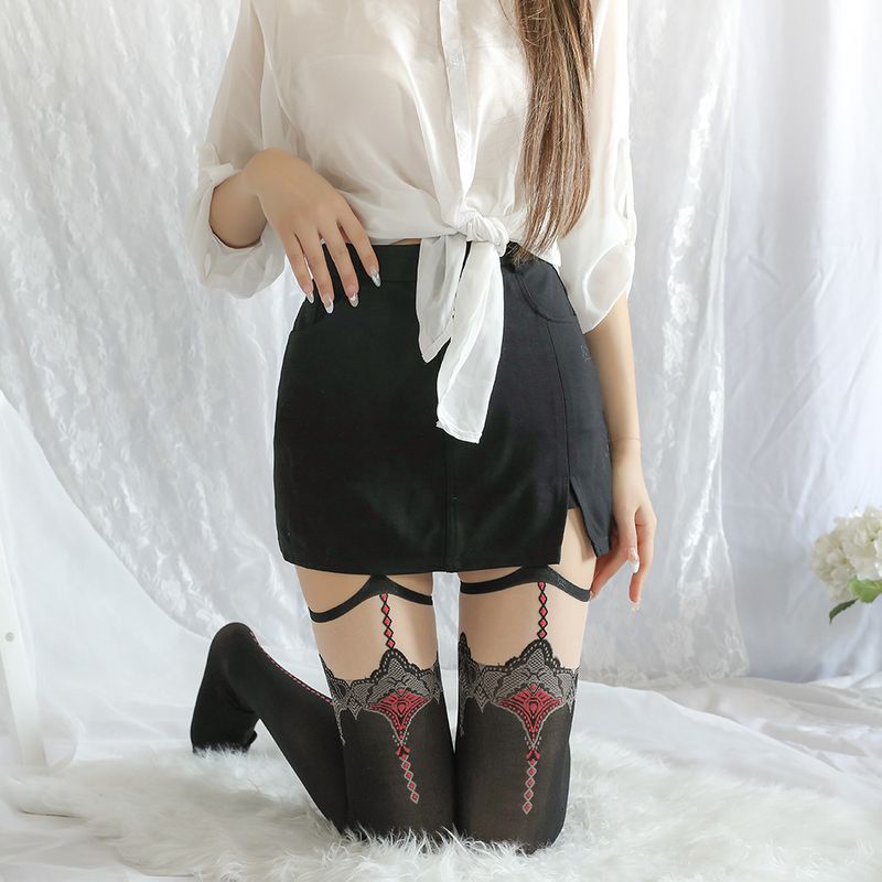 Women's Fun and Sexy Suspender Black Stockings Multi-color Seductive Thin Knee Length Stockings_voghion.com