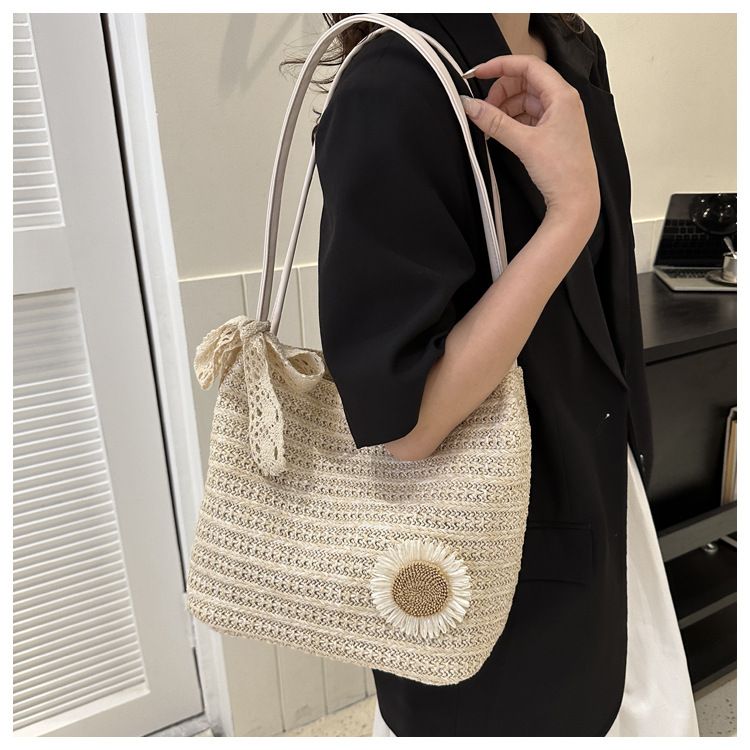 Große Kapazität Mode Sanftes Temperament Stroh gewebt Schal Schulter 2023 Sommer Neue Unterarm Einkaufstasche_voghion.com