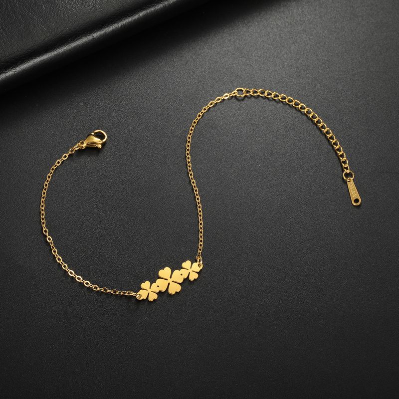 Ciondolo a forma di quadrifoglio in acciaio al titanio tagliato e lucidato, stile bohémien, bracciale in acciaio inossidabile_voghion.com