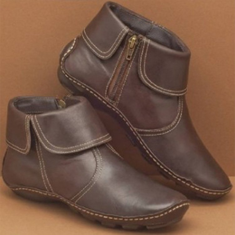 2025 Schuhe Runde Zehenpartie Casual Damen Leder Große Größe Einfarbig Seitlicher Reißverschluss Martin Stiefel Damen 43_voghion.com