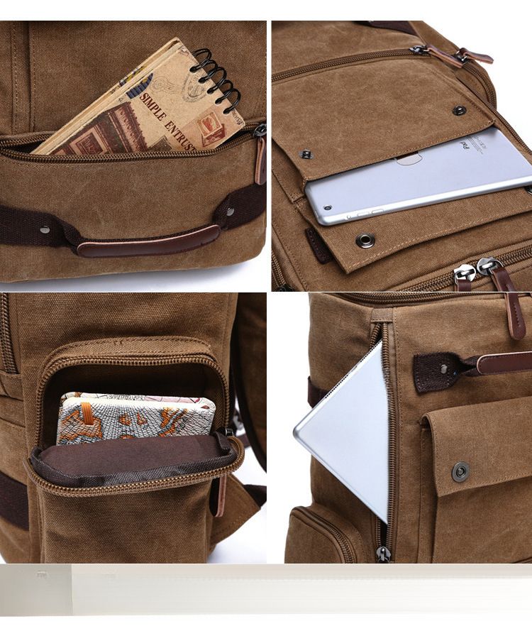 Fall/Winter New Arrival Fashion Large Capacity Canvas Bag Men's Multifunctional Hiking Travel Backpack_voghion.com