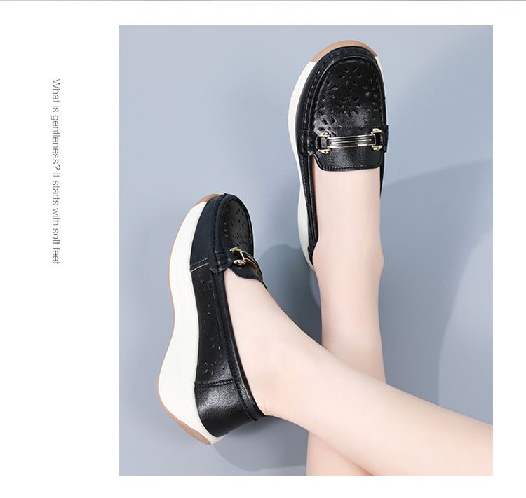 2024 Neue Damenschuhe aus echtem Leder mit Metallschnalle und dicker Sohle, einstufige, große, hohle Sport- und Freizeitschuhe_voghion.com