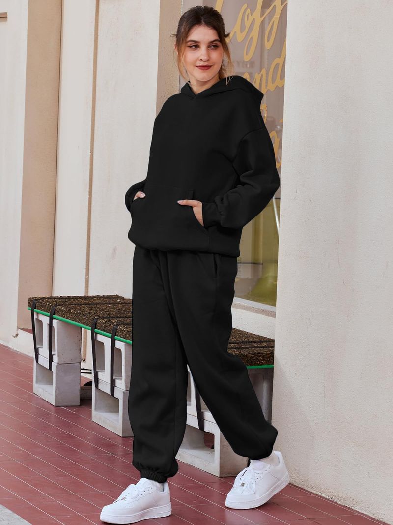 Tuta casual con cappuccio e pantaloni da donna autunno inverno 2023, 2 pezzi_voghion.com