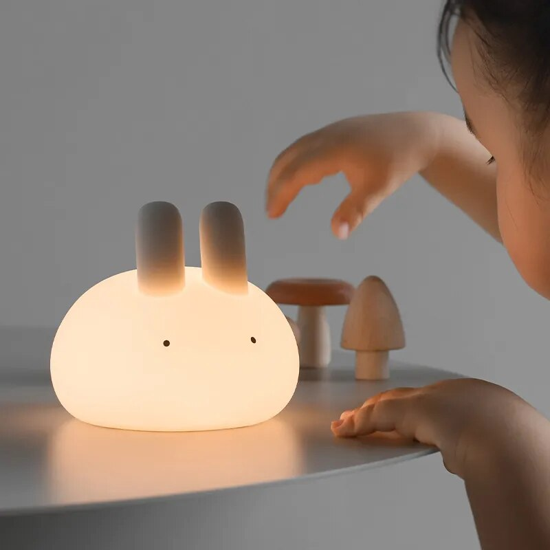 Luz nocturna recargable de silicona suave con temporizador, iluminación para bebé, regalo para mamá, decoración de dormitorio para niños, lámpara bonita de conejito para novia_voghion.com