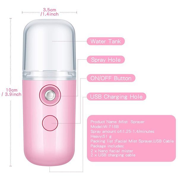 Portable Nano Facial Mist - Handy Steamer For Hydrating And Mist Hand Eyelash Extensions - 30ml USB Mist Handy Steamer For Facial Hydrating_voghion.com
