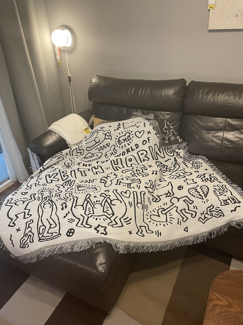 Homeware Keith Haring, Schwarz-Weiß-Graffiti-Meister Keith Haring Sofadecken-Dekoration_voghion.com