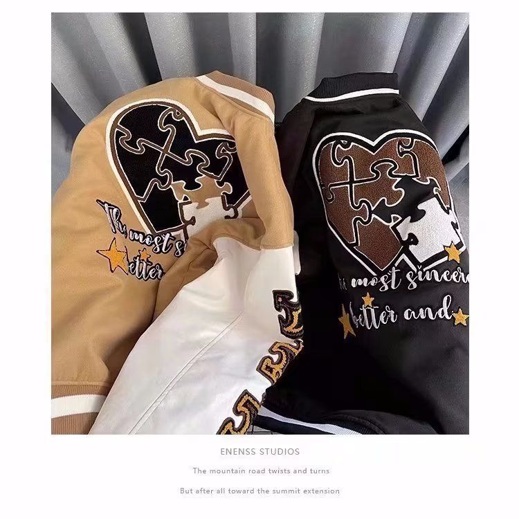 Herreklær Vintage Retro Bokstaver Brodert Baseballjakke Herre Vår Trendy Merke Løs Allsidig Parjakke_voghion.com