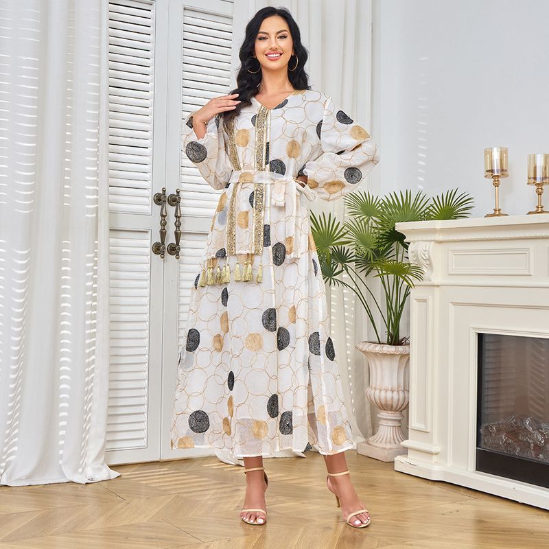 Damklänning med paljetter och tofshänge, muslimsk morgonrock, lång kjol, abayas för kvinnor_voghion.com