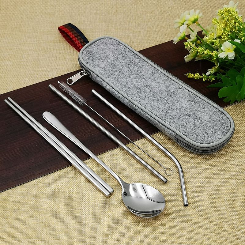 Stainless Steel Knife, Fork, Spoon, Chopsticks Set Outdoor Picnic Portable Tableware Spoon, Chopstick Straw Storage Bag_voghion.com