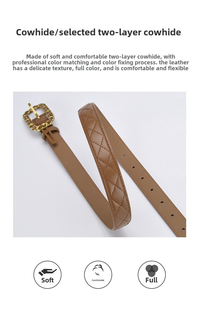 Leather women's belt with casual belt Women's leather two-layer cowhide belt Fine belt_voghion.com