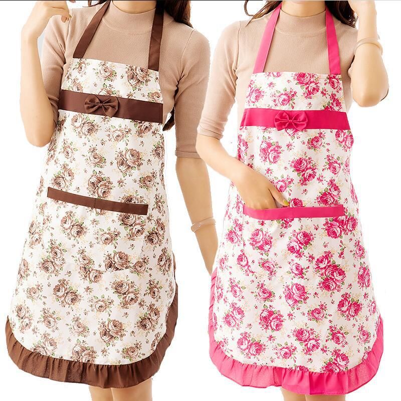 Grembiule da cucina alla moda con scollo all'americana, stile coreano, per uso domestico, stile primaverile ed estivo, in pizzo rosa._voghion.com