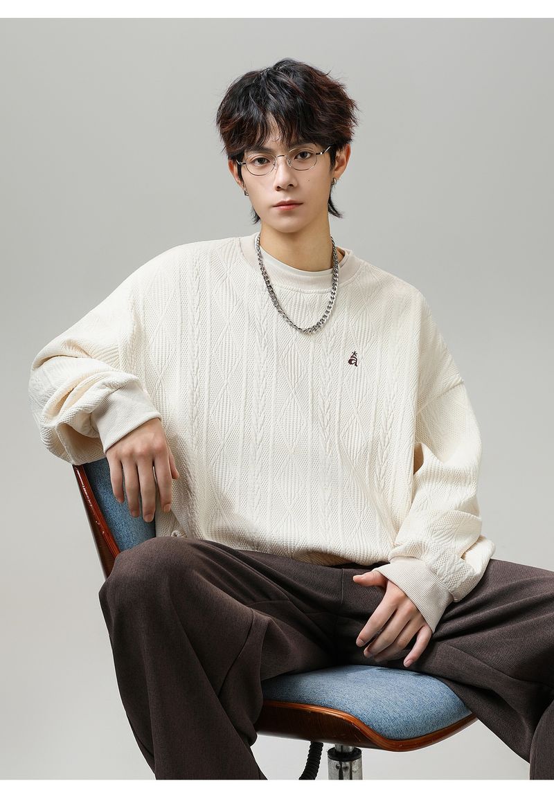 Nordmann Jakarlı Dokulu Ağır Sıklet Yuvarlak Yaka Sweatshirt Sonbahar Retro Renk Bloklu Harfli Nakışlı Hafif Eski Para_voghion.com