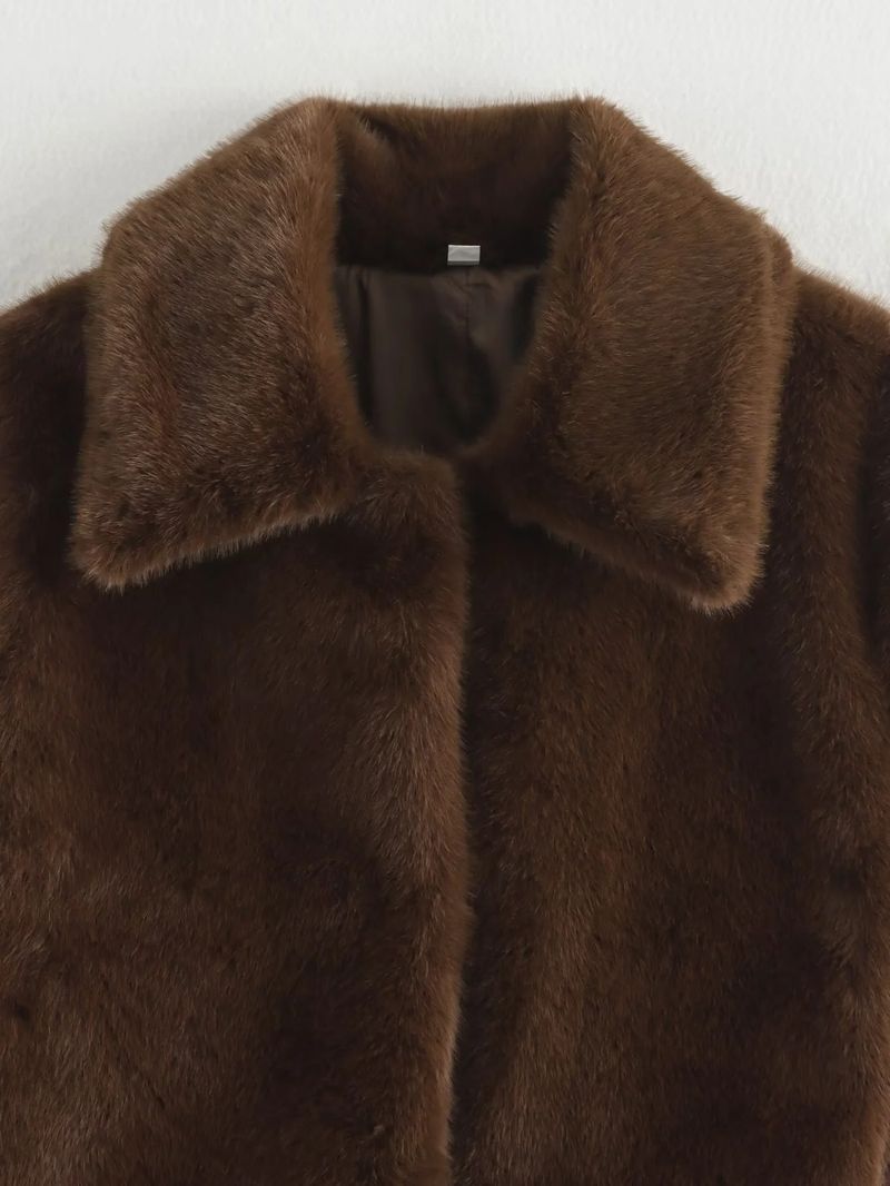 Luxury Faux Mink Fur Jacket For Women - Short Plush Fleece Coat With Stand Collar, Vintage Style, Soft & Warm Winter Outerwear (Brown, S/M/L)_voghion.com