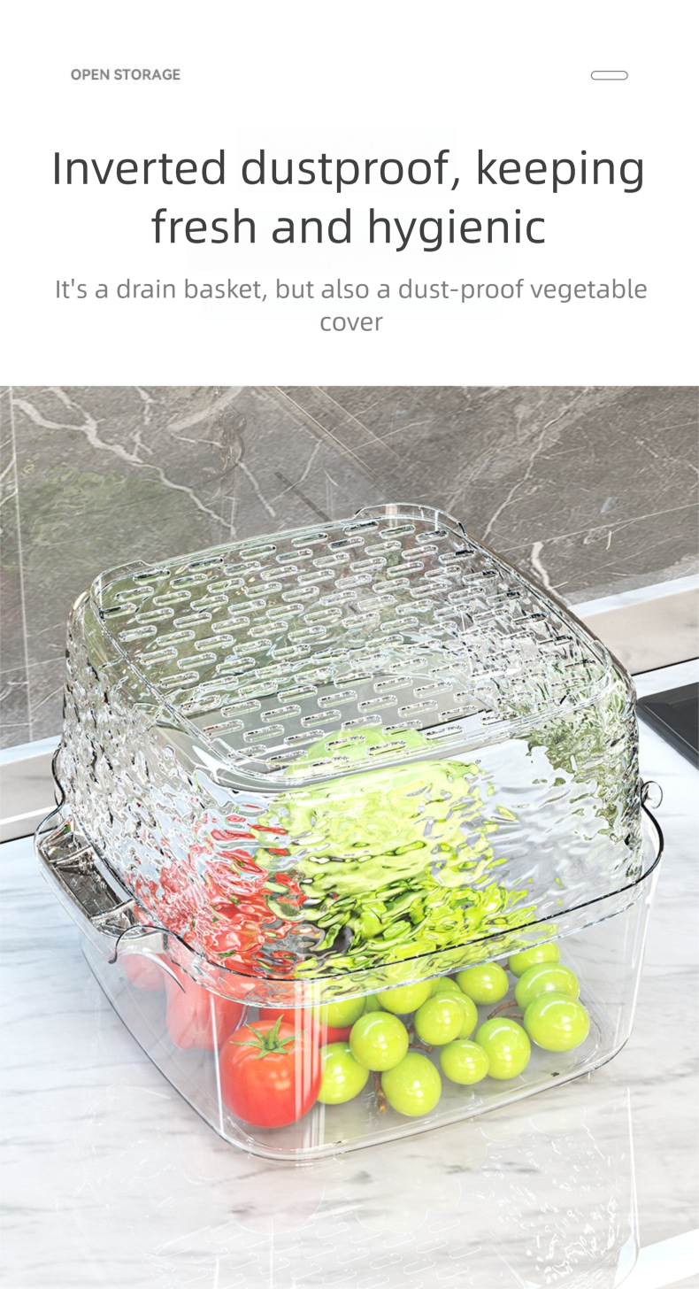 Doppellagiger Küchen-Gemüse-Reis-Obst-Aufbewahrungskorb aus Kunststoff mit Abtropf- und Waschfunktion_voghion.com
