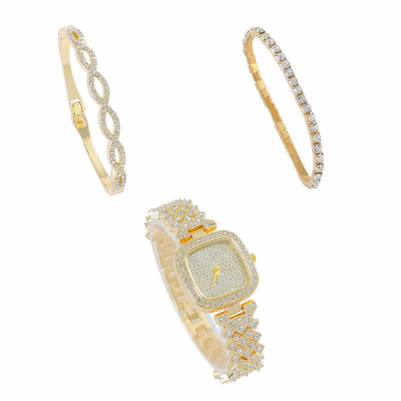 Uhren-Geschenkset, kleines quadratisches, diamantbesetztes Sternenzifferblatt, modisch, lässig, schlicht, dünnes Armband, Damenarmbanduhr_voghion.com