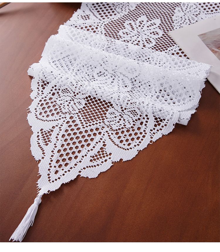 White Lace Table Runner With Tassels 72 Inch Boho Dining Table Decor Farmhouse Wedding Party Lightweight Washable Fits 6-8 Seater Table_voghion.com