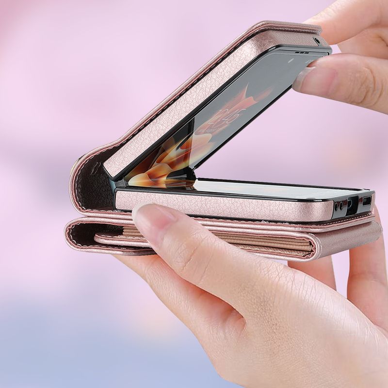 Z Flip6 foldable crossbody phone case with card slot for Flip4 creative multifunctional phone case_voghion.com