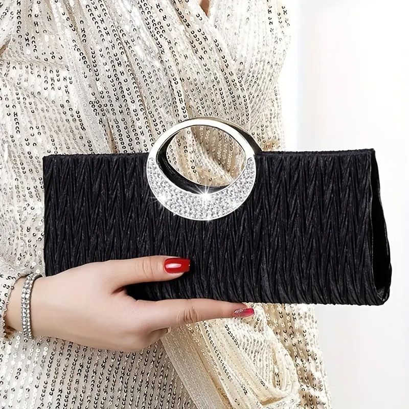 Women's Jewelry Set - Elegant Rhinestone Necklace, Earrings, Bracelet & Evening Clutch For Formal Occasions, Geometric Four Piece Party Necklace Set_voghion.com