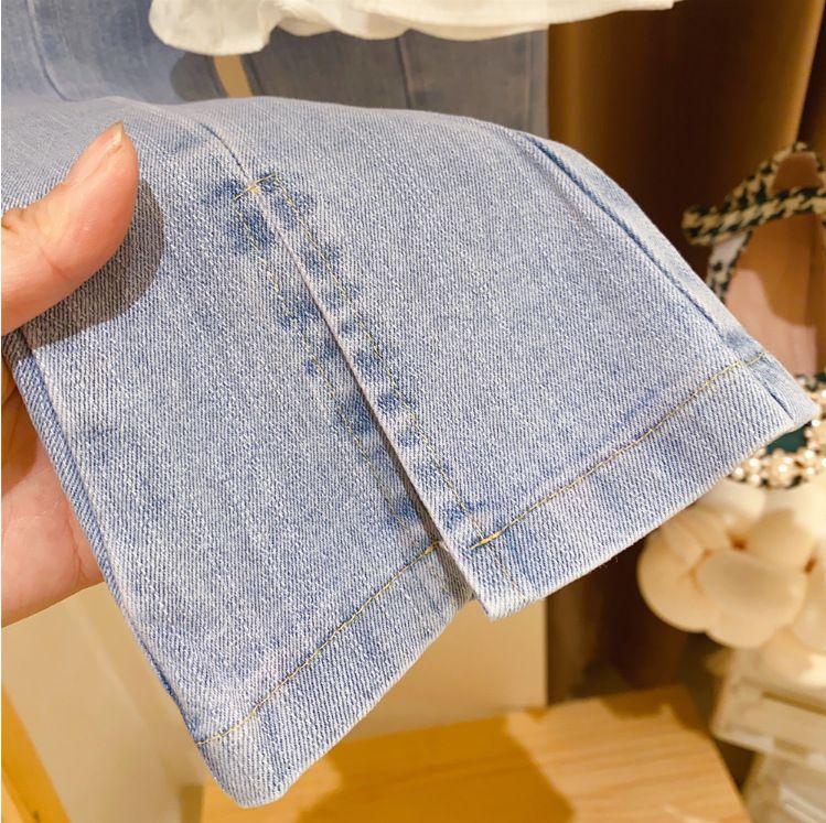 Abbigliamento per bambini Ragazze Colletto in pizzo ricamato Maniche a tromba Maglietta per neonati Jeans con spacchi Set due pezzi_voghion.com