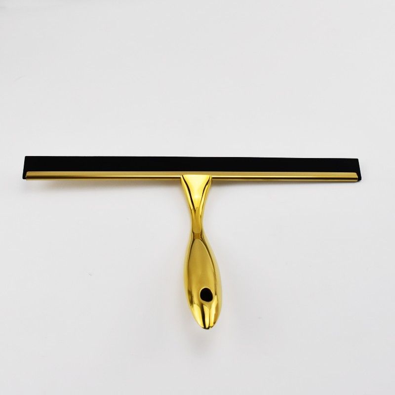 Shower Squeegee, 12 Inch Gold, Bathroom Shower Door Mirror Tile High Efficiency Stainless Steel Squeegee - Gold Square Hook - Sinking Plastic S Hook_voghion.com