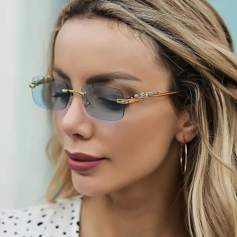 Lunettes de soleil classiques sans monture pour hommes et femmes, décoration léopard, petites lunettes de soleil de conduite sans cadre_voghion.com