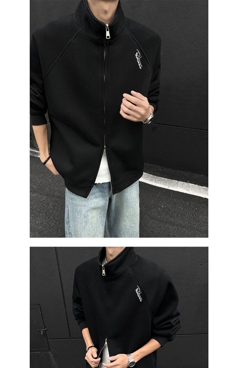Kapuzenjacke mit Doppelreißverschluss – Schweres Sweatshirt im College-Stil für Herren in Weiß/Hellgrau/Schwarz (M-3XL)_voghion.com