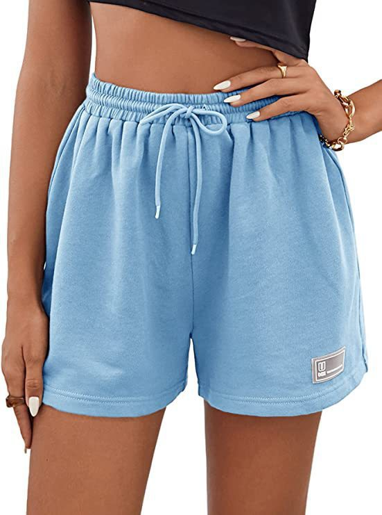 Abbigliamento da donna Pantaloncini larghi casual legati in maglia sportiva in tinta unita_voghion.com