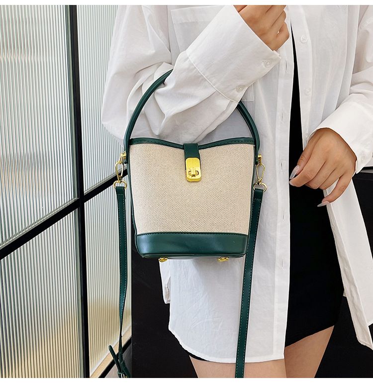 Color-Block Handheld Bucket For Women Korean Version New Fashionable Fabric Single Shoulder Crossbody Bag_voghion.com