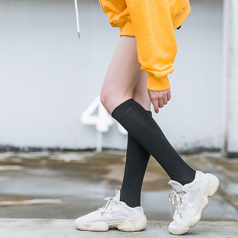 Women's Long Cotton Colorful Autumn Winter Basic Calf Student Slimming Mid-Calf Knee-High Slouch Socks_voghion.com