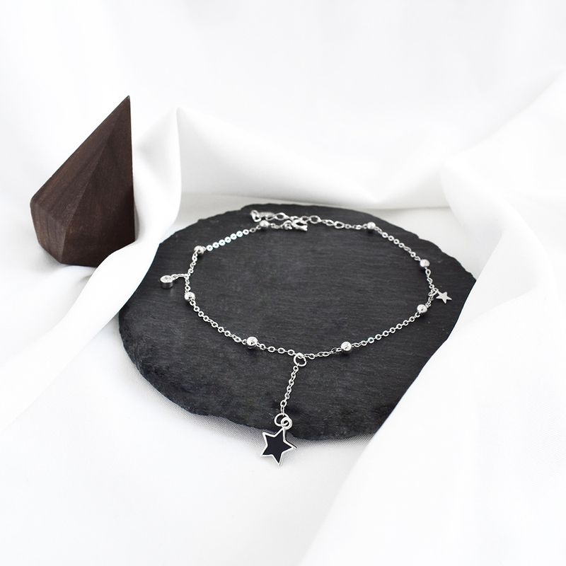 Cavigliera minimalista con nappa e stella in smalto di nicchia, in argento puro, versione coreana, gioielli per piedi da donna alla moda_voghion.com