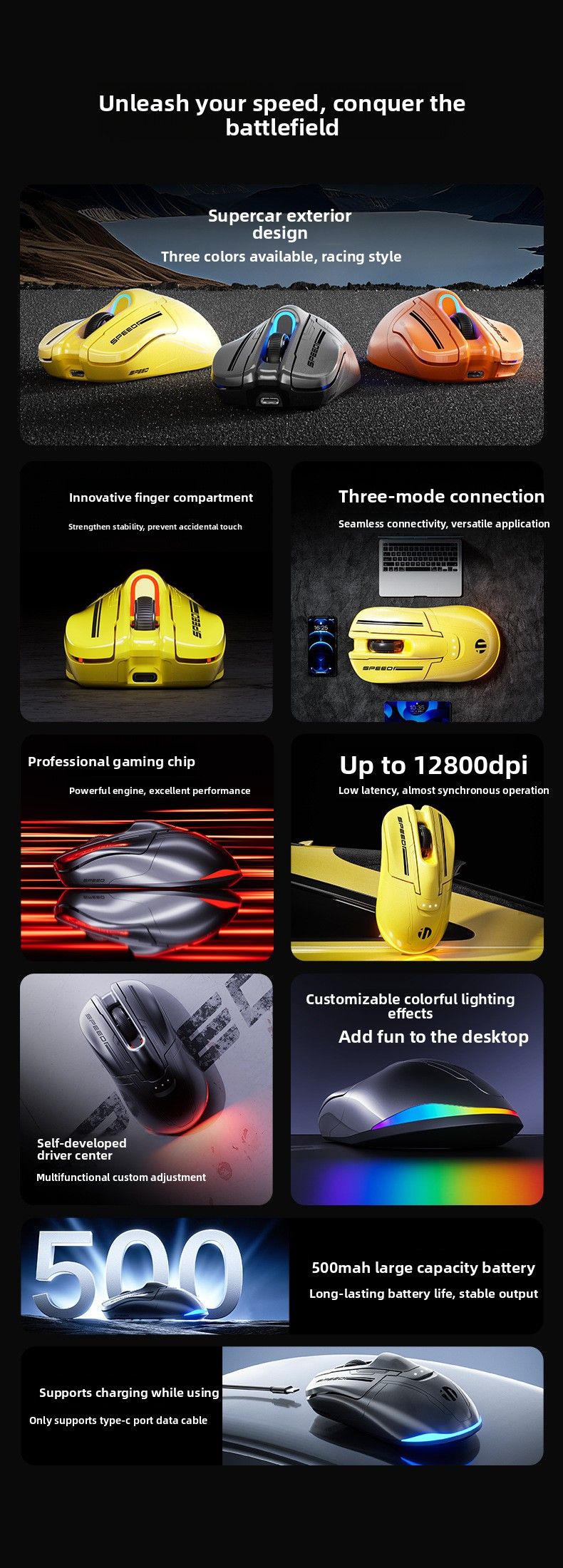 【High Quality】 INPHIC Wireless Mouse Bluetooth Dual Mode Gaming Rechargeable Creative Office_voghion.com