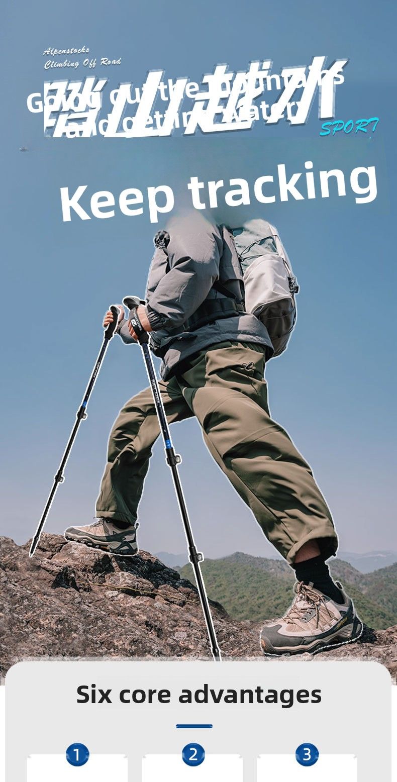 Newcastle Aluminum Alloy Trekking Pole Three-Section Telescopic External Lock Multi-Functional Lightweight Portable_voghion.com