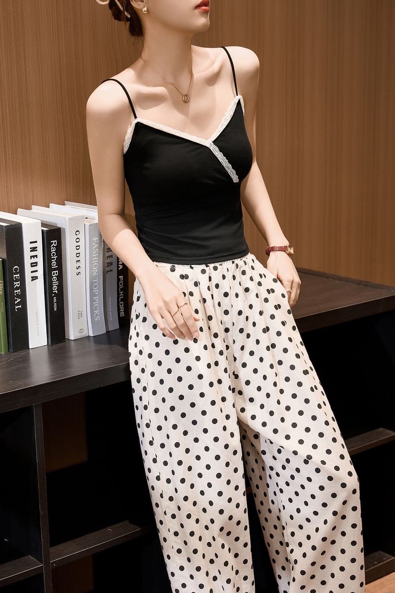 #Lyocell Zhen Quality # Canotta estiva da donna in pizzo con scollo a V e spalline sottili, vita alta, sexy, interno/esterno_voghion.com