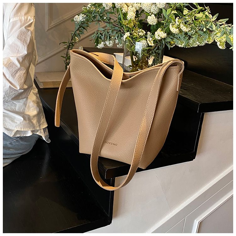 Women's Bucket Bag Women's Bag Crossbody Bag Design Child Mother Bucket Bag Lychee Grain Material Soft Tote Bag_voghion.com