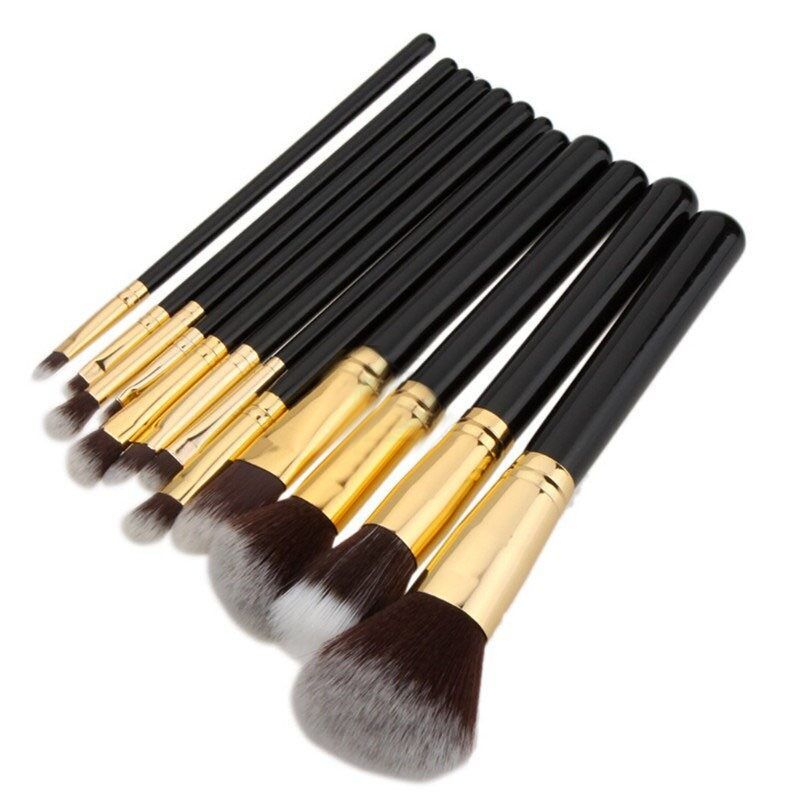Set di 12 pennelli da trucco professionali neri per fard in polvere, occhi, cosmetici, strumento per il trucco di bellezza_voghion.com