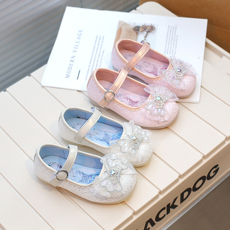 Elsa Crystal Princess 2024 Frühjahr Neue Schleife Kinder Baby Weiche Sohle Kleines Mädchen Wasser Diamant Schuhe_voghion.com
