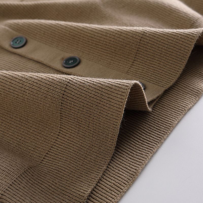 Grob gestrickter Herren-Cardigan, übergroßer Mantel aus Baumwoll-Wollmischung mit offener Vorderseite, minimalistischer Stil für Herbst und Frühling (Grau, Schwarz, Rot, Khaki, Grün)_voghion.com