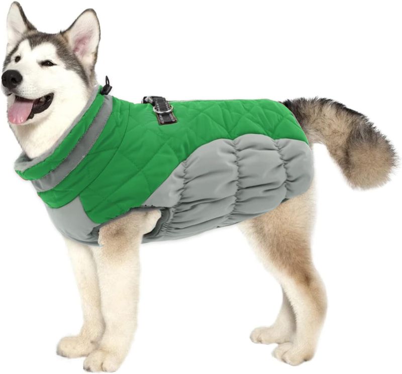 Giacca invernale in cotone spesso e antivento per cani, con fodera in pile caldo e imbottito_voghion.com
